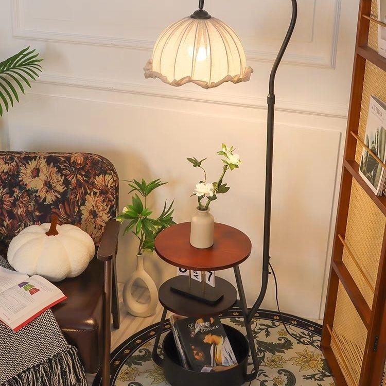 French Antique Style Floor Lamp & Integrated Bedside Table with Sofa and Coffee Table Storage Rack for Living Room or Bedroom. 