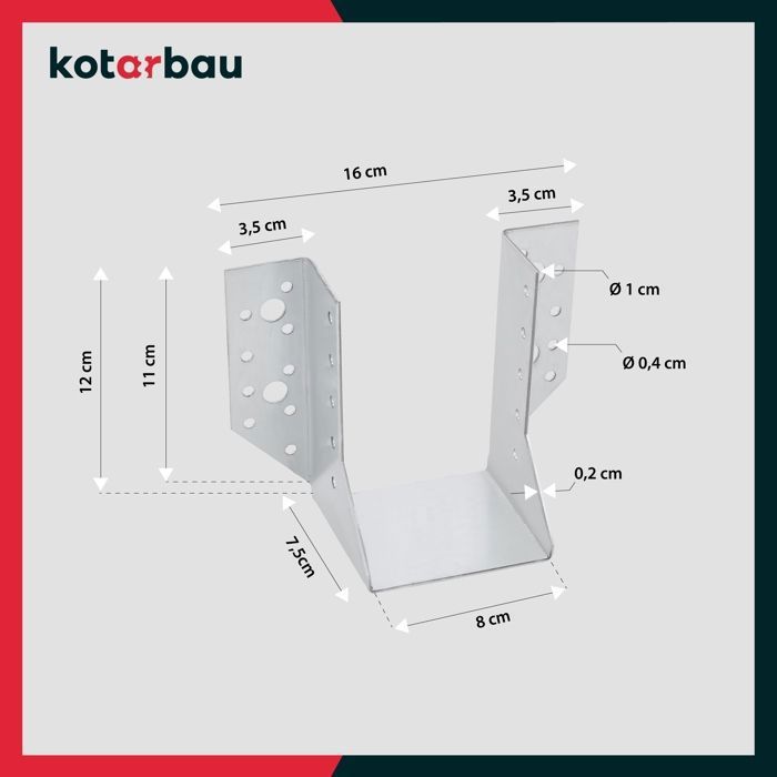 Support de poteau - KOTARBAU - type A - 80 mm - Acier galvanisé - 10 pièces