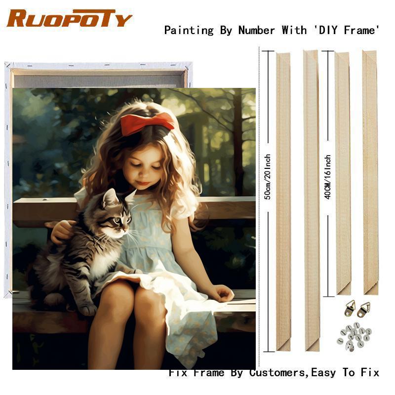 

Рамка для рисования по номерам, рисунок женщины и кошки на холсте, ручная роспись, художественный подарок, наборы фотографий по номерам, украшение для дома 40x50 см 40x50cm Diy Frame