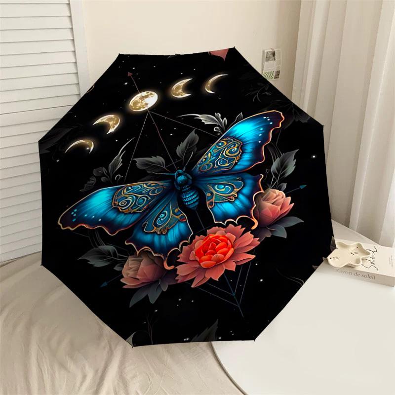 

1pc Butterfly Moon phases Automatic Open/Close Umbrella with Windproof, 8-Rib Sturdy Canopy, Durable Ribs, Fashionable Design1138A