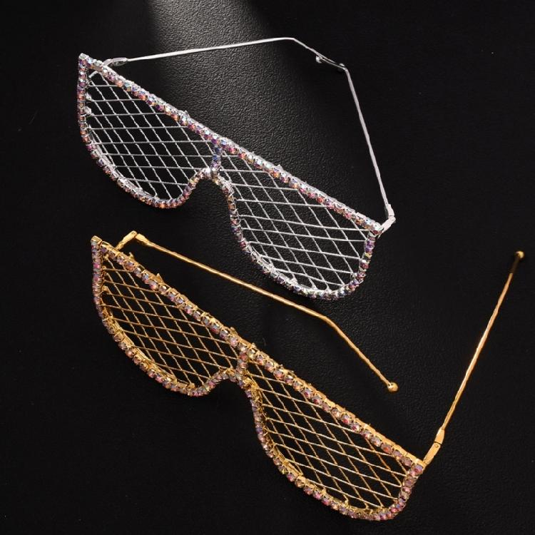 Fashion Eyeglasses with Rhinestones Colorful Sunglasses Hollow Eyeglasses Alloy Texture Suitable for Festivals and Shows