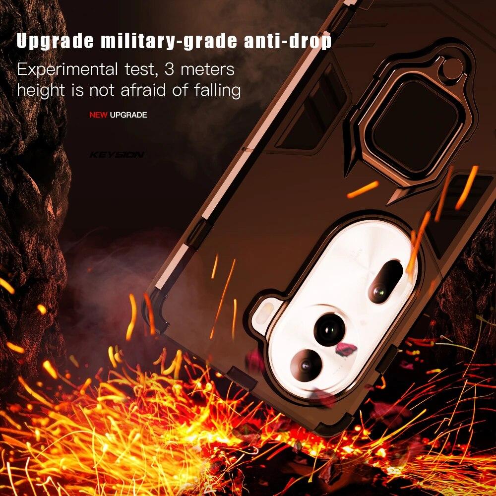 KEYSION Stoßfeste Armor-Hülle für OPPO Reno11 11 Pro 5G Weiches Silikon+PC Metallringständer Handy-Rückseite für OPPO Reno 11 5G