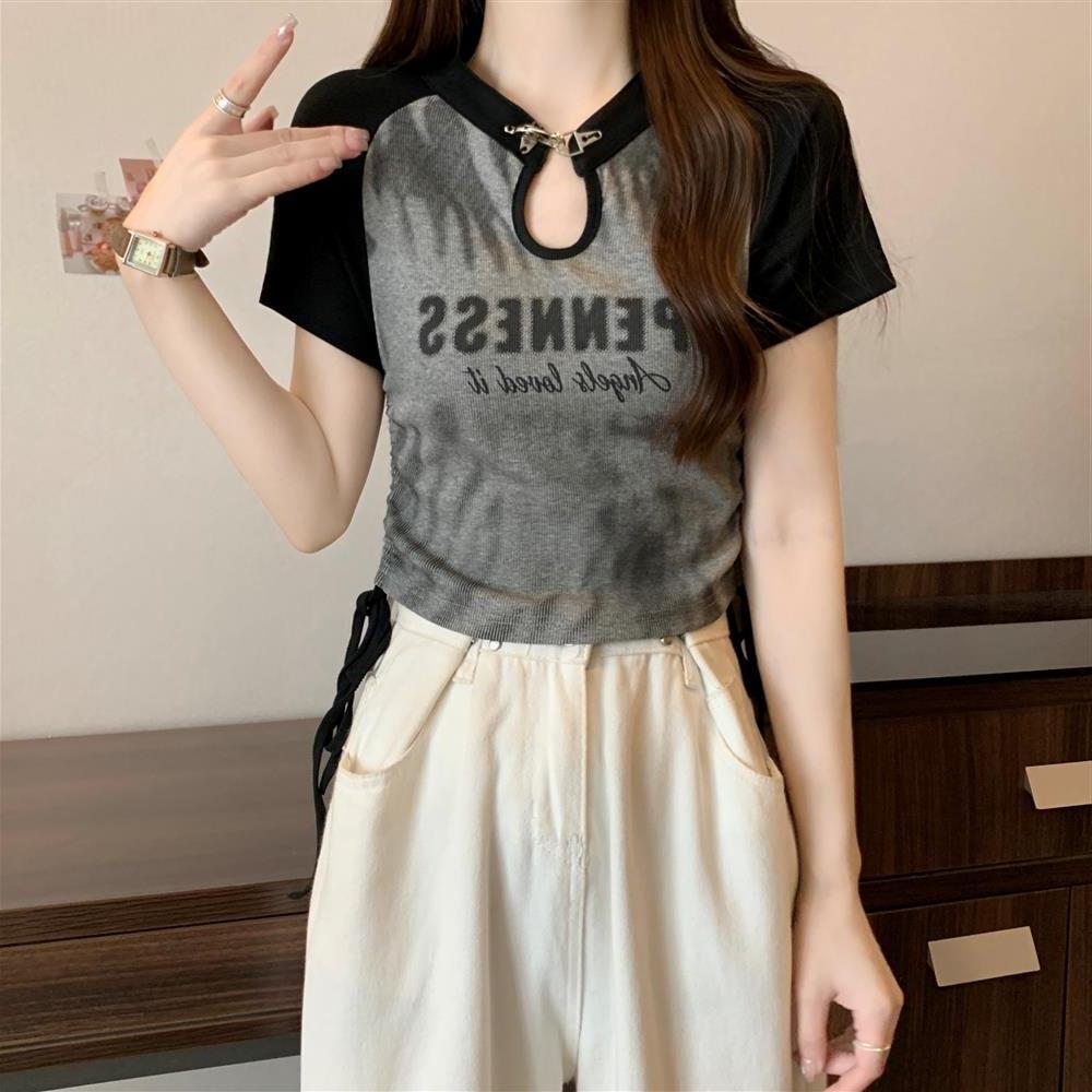 

Women s Retro Slimming Irregular Shoulder T-Shirt - Short Sleeve, Plus Size Summer Top L Premium серый
