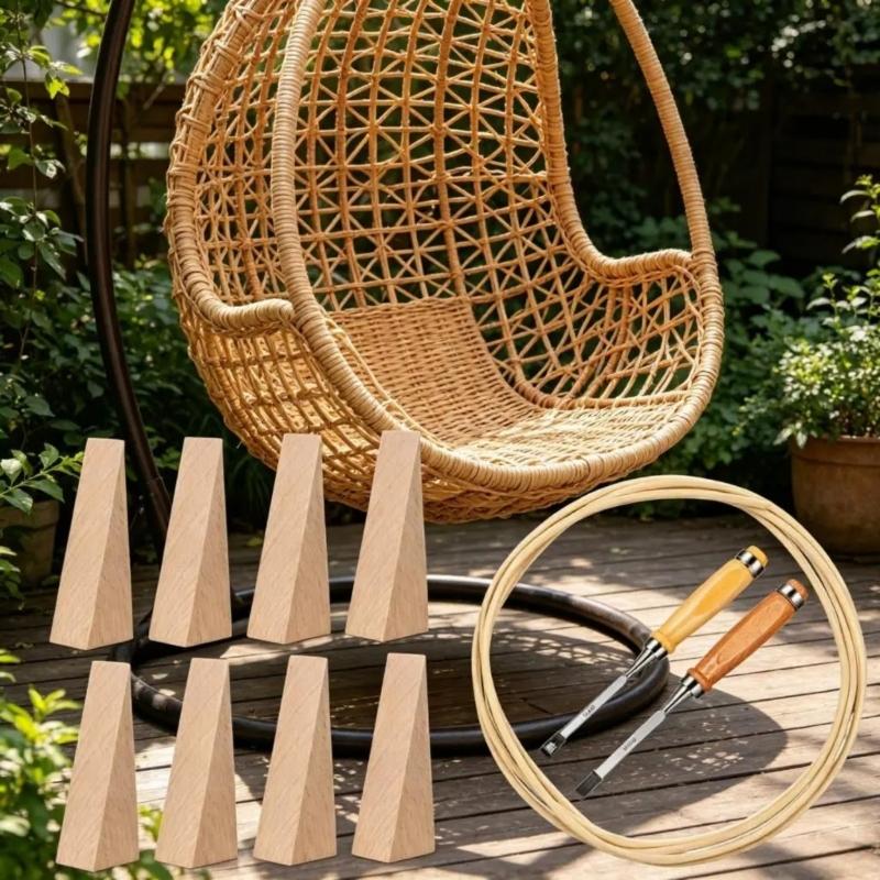 12-teiliges Rattan-Reparaturset mit 8 Holzkeilen, 3,06 Yards langes Rattan-Geflecht für die Restaurierung von handgefertigten Möbeln