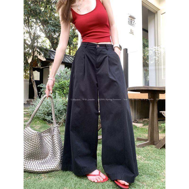 

Kumikumi Stylish White Ruched Draped Casual Pants Women Fall Minority All-Match Loose Loose Pants Pants Black XL