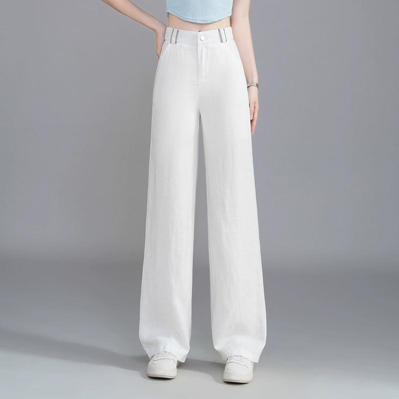 

Женские летние льняные брюки с высокой посадкой и широкими штанинами - Легкие, длиной до пола, прилегающего кроя M (100-105 lbs) белый