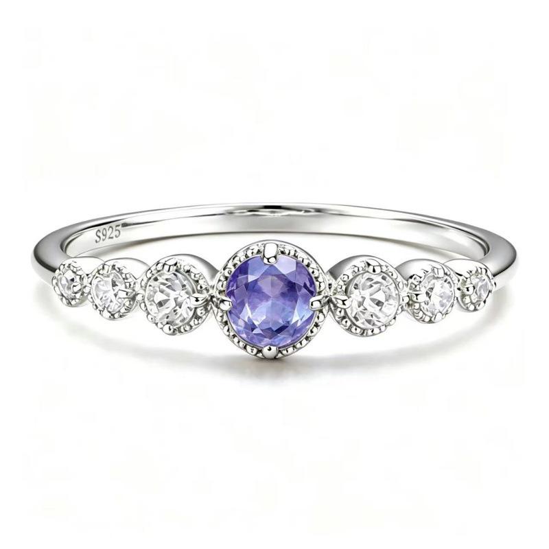S925 Silver Zodiac Ring with Yellow Crystal, Sapphire, and Multi-colored Gemstones - Versatile Stackable Design.