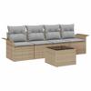 5 Piece Sofa Set with Cushions Beige Poly Rattan