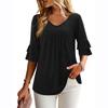 3/4 Length Sleeve Womens Tops Dressy Casual Blouses Bell Ruffle Sleeve Loose Fit Tunic Tops V Neck T Shirts