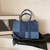 Large capacity bag women's new commuter canvas denim tote bag splicing shoulder oblique span bag