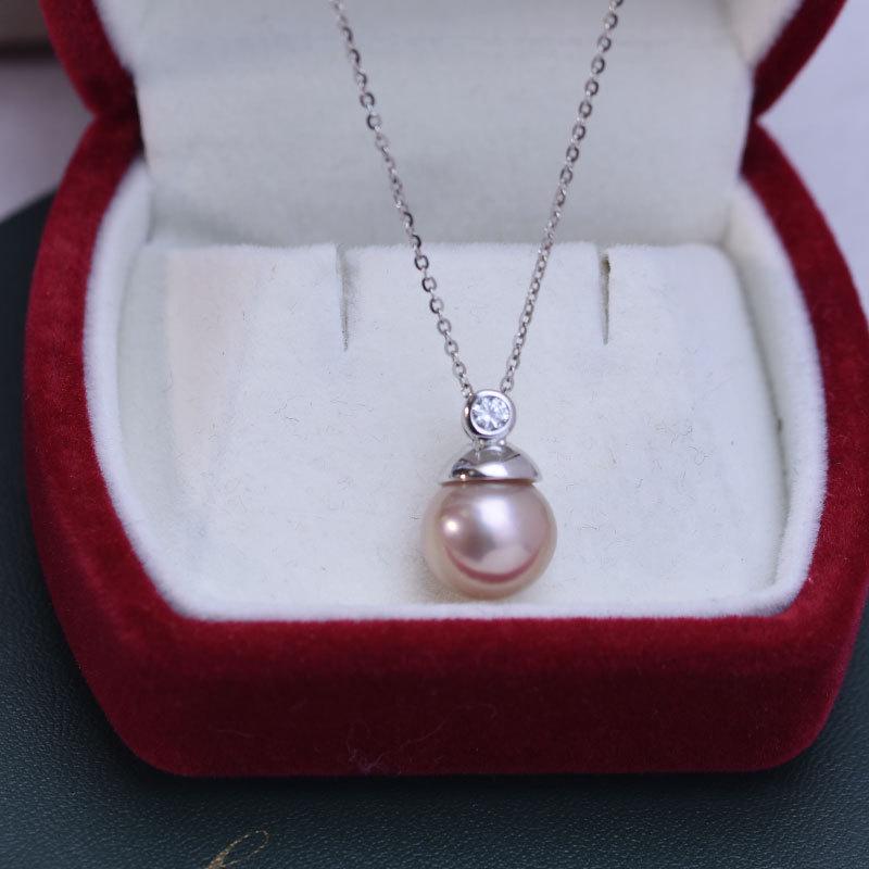 10-11mm Round White Pearl Pendant Necklace with Strong Luster on S925 Silver Clavicle Chain