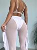 Europäischer und Amerikanischer Damen Sexy Bikini Set 3 Teile Bademode Set Gepolstertes Oberteil String Unterteil Gerüschte Mesh Lange Hose Badeanzug Einfarbig Badeanzug