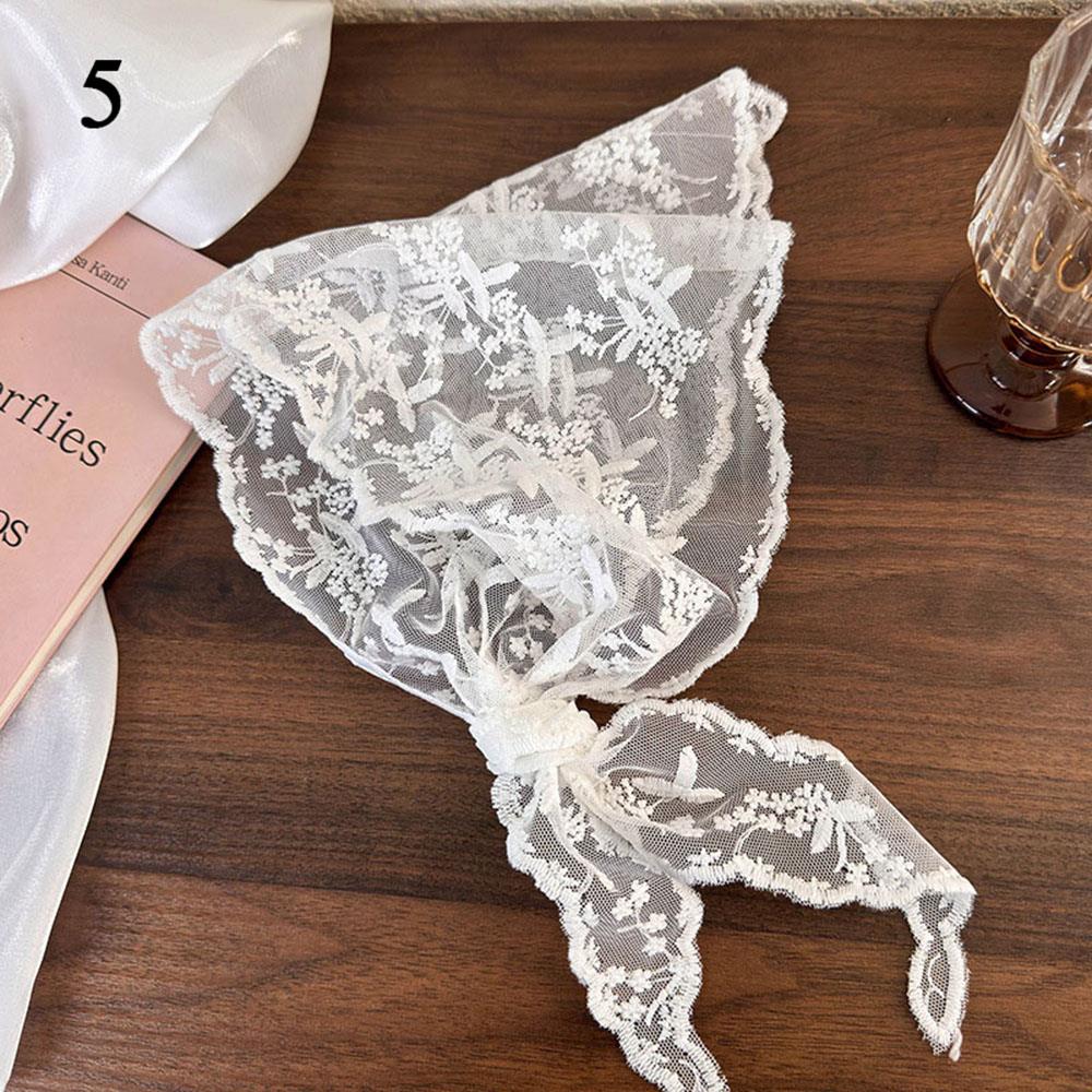 Retro Floral Lace Embroidered Triangle Headscarf Fashion Bandanas Neck Scarf White Woven Floral Hair Scarf Headband Neck Scarf