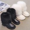 Winter Solid Kids Fashion Boots PU Leather Faux Fur Girls Knee High Shoes 2024 Warm NonSlip Children Long Boots Botas Para Niñas