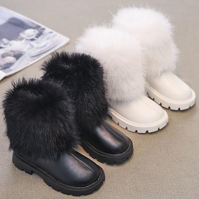Winter Einfarbig Kinder Mode Stiefel PU Leder Kunstfell Mädchen Kniehohe Schuhe 2024 Warm Rutschfest Kinder Lange Stiefel Botas Para Niñas