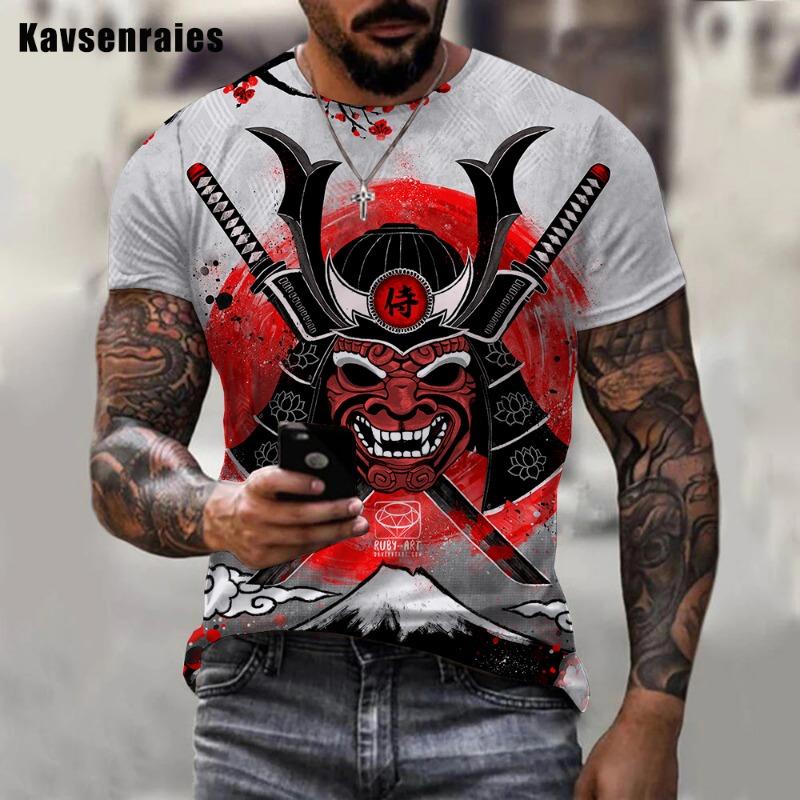 Men Women Fashion Harajuku 3D Samurai Printed T-shirt Casual Cool Trendy Large Size Short Sleeve O-Neck T-shirt