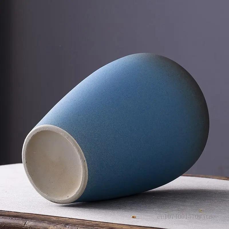 High Grade Ceramic Vase, Flower Arrangement, Frosted, Blue, Living Room, Bedroom, Dining Room, Study Room, Table Top Decor, 1Pc