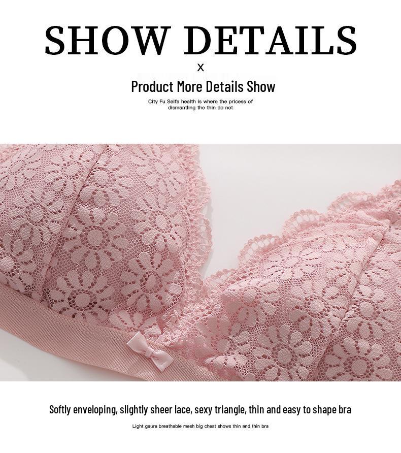 French Lace Push-Up Wireless Bra & Panty Set for Women - Sexy, High-end, Beautiful Back, Plus Size.