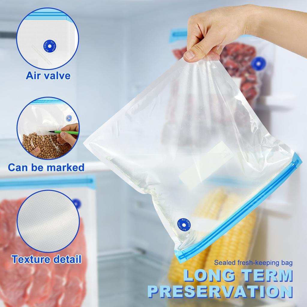 10/30Pcs Food Vacuum Bags 3 Size Reusable Vacuum Seal Bags Clear Vacuum Zipper Sealer Food Storage Bag for Vegetables Fruit Meat