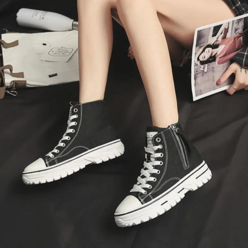 Fashion Black Booties Platform Ankle Sports Boots for Women Chunky Woman Short Sneakers Shoes Lace-up Elegant with Low Heels Laces Goth