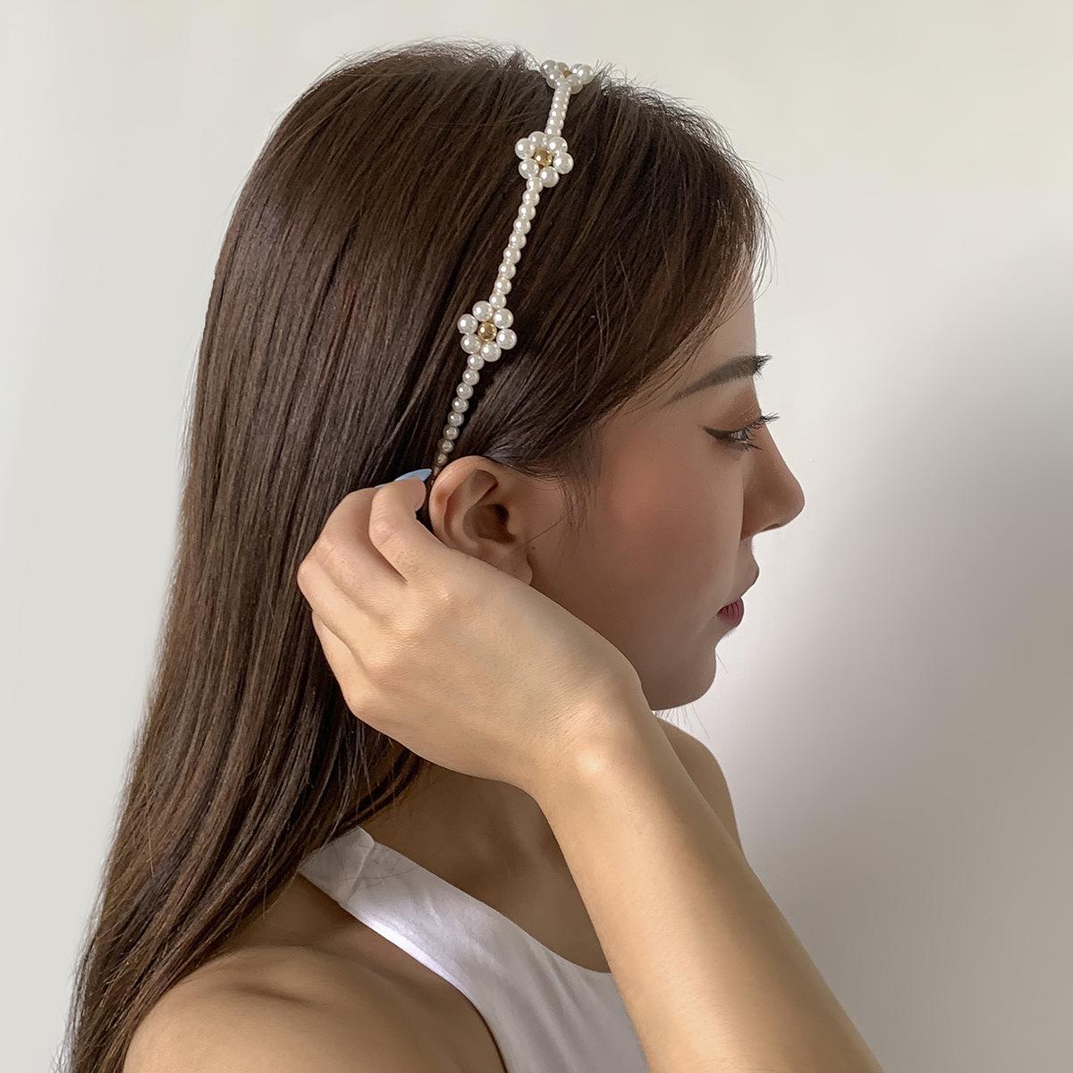 Accessories, Simple Imitation Pearl Crystal Pastoral Daisy Hair Accessories, Simple Holiday Style Woven Headband