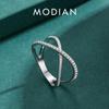 Authentic 925 Sterling Silver Sparkling Clear CZ Cross Ring For Women Simple Design Ring Fine Jewerlry Gift Accessories