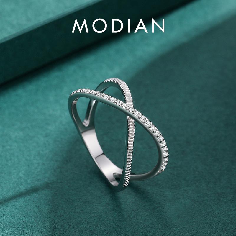 Authentic 925 Sterling Silver Sparkling Clear CZ Cross Ring For Women Simple Design Ring Fine Jewerlry Gift Accessories