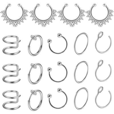 C-förmiger Doppelkreis-Ohrclip-Nasenring, gefälschter Nasenring, 19-in-One- und 6-in-One-Kombinationsset