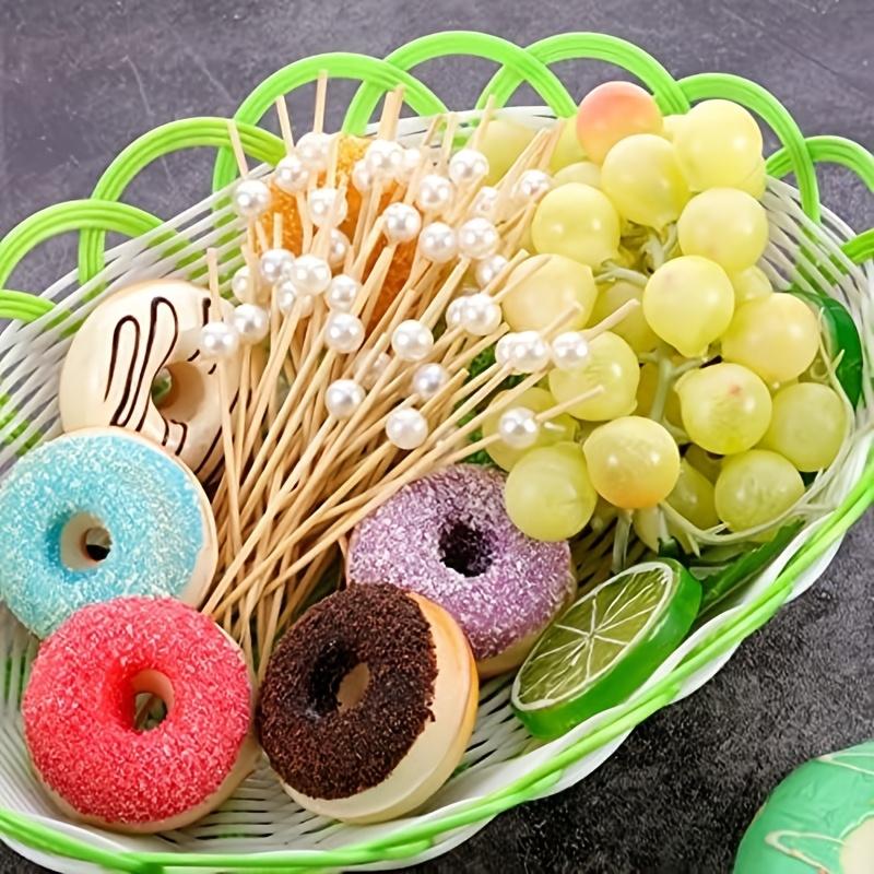 100 Stück Lebensmittel Obst Kuchen Bambusspieße Dekorative Zahnstocher Holz Partyzubehör, Hochzeitsparty Einweg Kuchen Dessert Bambusspieße