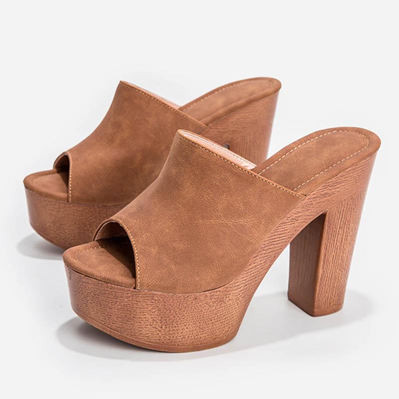 

Модные деревянные шлепанцы женские сандалии на платформе микрофибра вьетнамки большие размеры 36-43 шлепки дерево массивная супервысокий каблук обувь women2025 6 коричневый