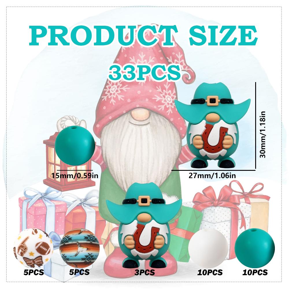 

33PCS Western Cowboy Dwarf Silicone Bead Set, perfect for DIY handmade crafts such as keychains, necklaces, bracelets, etc