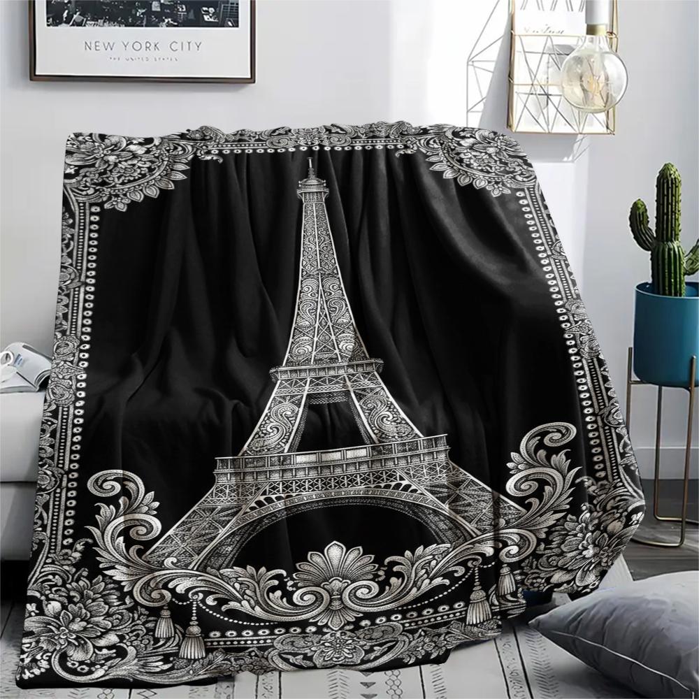 Paris Eiffel Tower Print Flannel Blanket, High quality Comfortable for All Seasons, Home Decor, Warmth and Comfort, Perfect for Christmas Gifts86