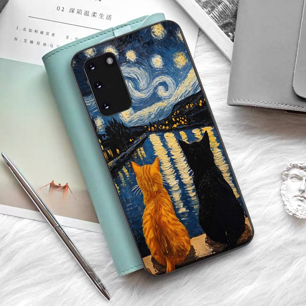 Oil Painting Van-Gogh Cat Phone Case For Samsung S 24 Fe 25 Ultra Plus 20 Lite 21 30 22 23 24 22 Ultra 5G Fundas