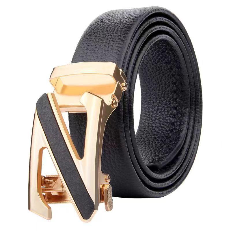 Z-Shaped Alloy Automatic Buckle Belt, Leather Elegant Light Luxury Belt, Business Casual Belt