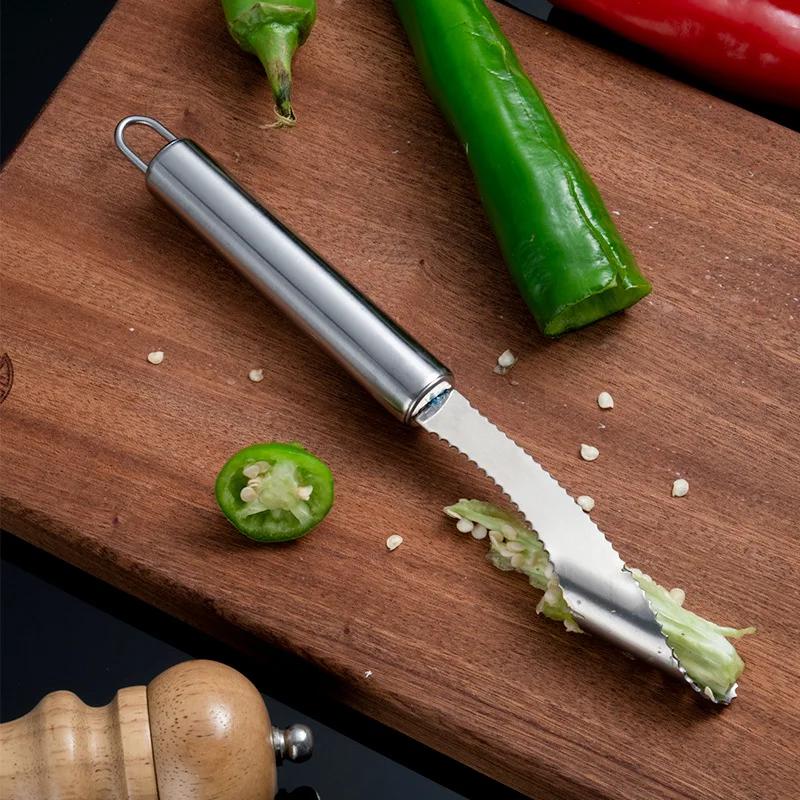 Pepper Seed Corer Remover Vegetable Tool Stainless Steel Jalapeno Cucumber Serrated Edge Coring Gadget Kitchen Accessories