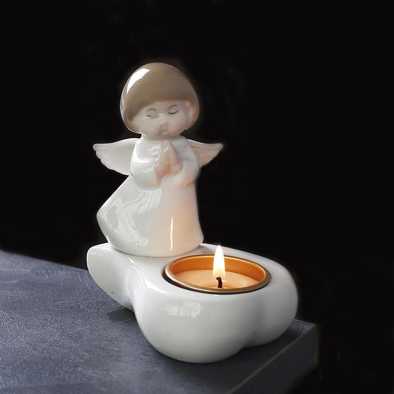 Nordic Style Prayer Ceramic Angel Candle Holder Living Room Bedroom Desktop Romantic Candle Cup Ornament