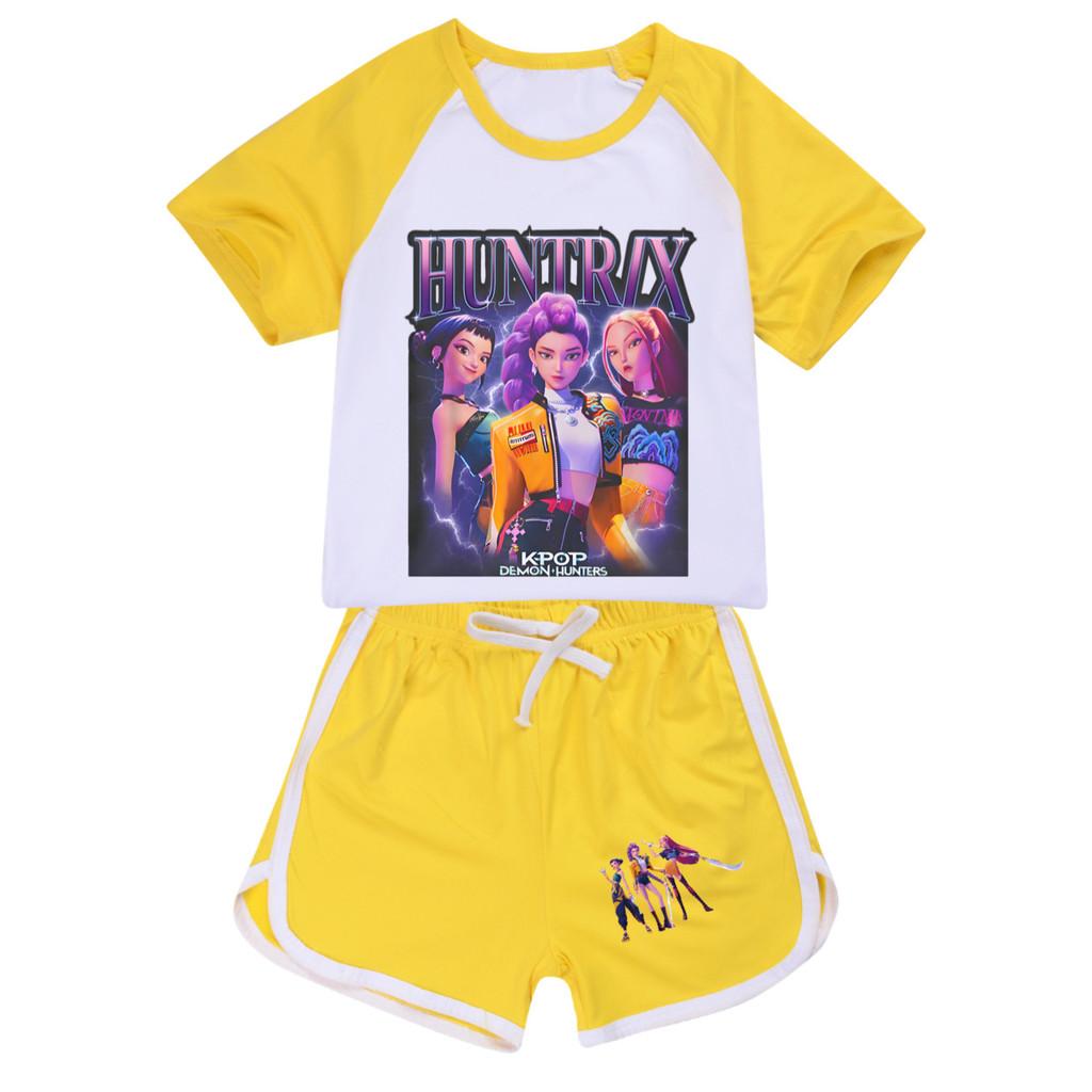 

5029 Kids Girls POP Rumi Zoey Mira Print T-shirt Shorts Sport Tracksuit Clothes Set 170cm жовтий