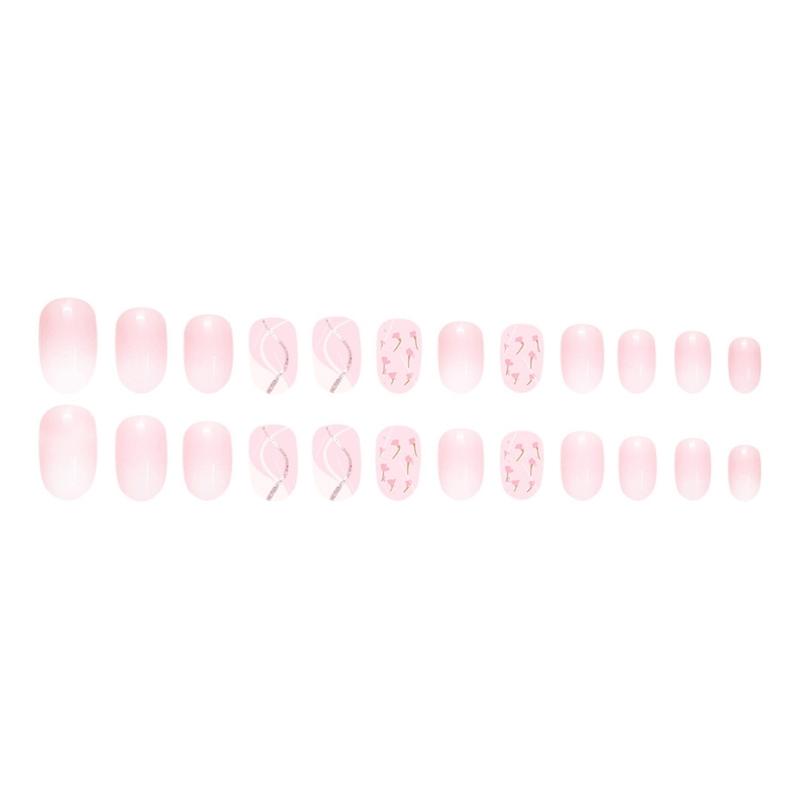 24 Pieces Artificial Nail Short Almond Styles Press on Nail Glitters Floral Patterns False Nail For Various Occasion