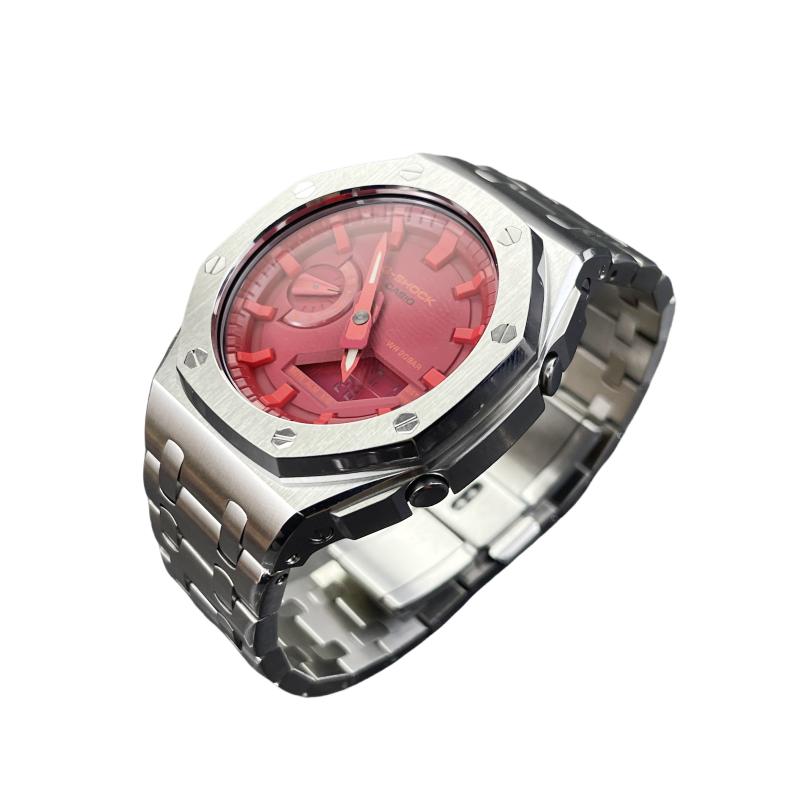 Casio Customized Watch Modified Series Offshore Model Silver Red Camping Picnic Offshore Model Quartz Steel Strap Men's Wat GA2100-4A