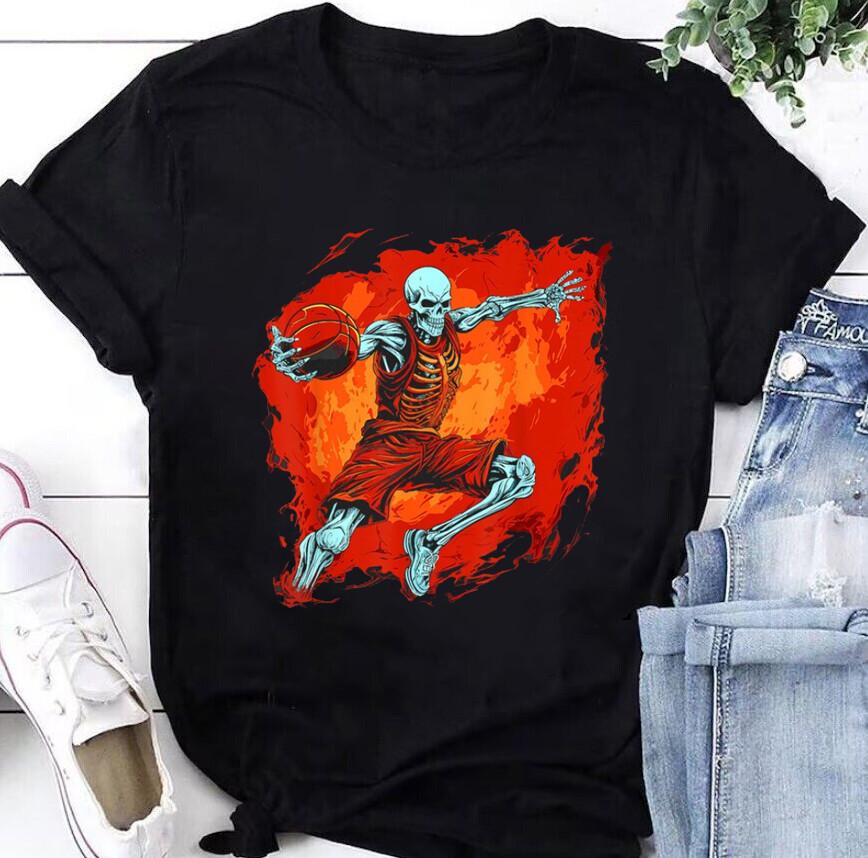 Basketball Skeleton Player Halloween Shirt Basketball Player T-Shirt Pumpkin XXXXL