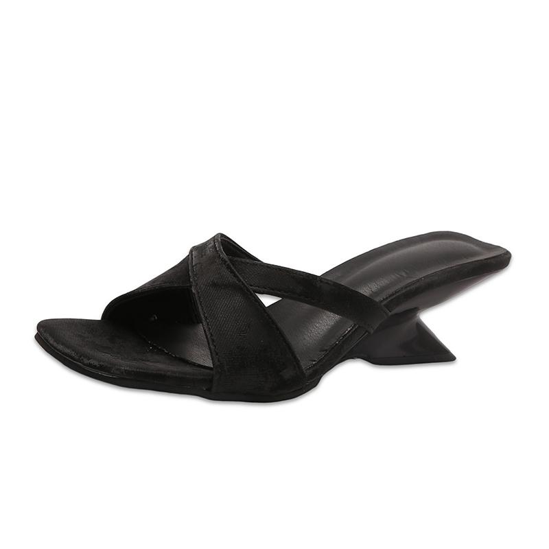 Fashion French High-heeled Niche Slippers for Women's Summer New All-match Outward Wear Square-toe Open-toe Cool Mop