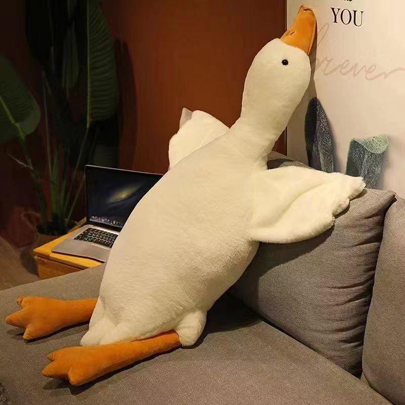 Soft Plush White Goose Doll – Cute Cartoon Throw Pillow and Bedside Leg-Clamping Toy