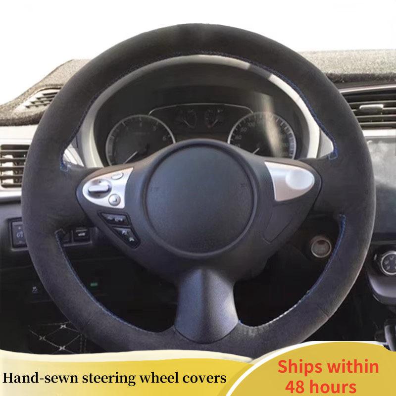 Car Steering Wheel Cover For Infiniti FX35 FX37 FX50 QX70 Nissan Juke Maxima 370Z Sentra SV Soft Suede DIY Steering Wheel Braid Black Thread