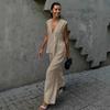 Women's V-Neck Solid Colour Sleeveless Top Vest Trousers Set