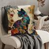 Exotic Cat Print Pillow Cover Zipper Closure Removable Fine One-Side Design Vibrant Blue & Golden Floral Pattern Bedroom, Sofa, Car Pillowcase