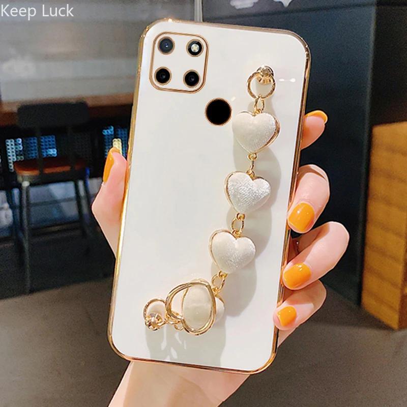 

Плюшевый чехол-браслет Love Heart для Realme C55 C53 C35 C33 C31 C30 C21 C21Y C20 C17 C15 11 10ProPlus, силиконовый чехол с цепным покрытием Realme C21 белый