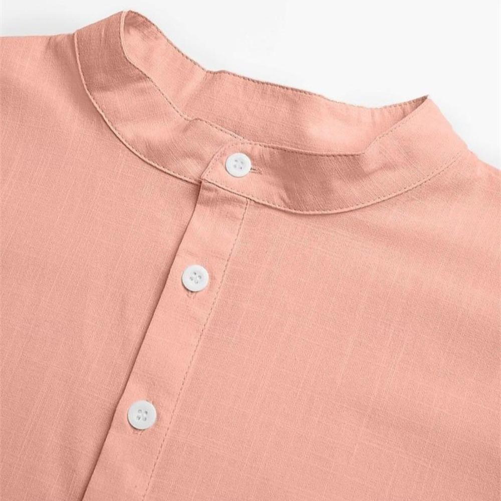 Men's Linen Shirts Short Sleeve Button Up Neck Stand Collar Casual Summer Home Daily Shirts