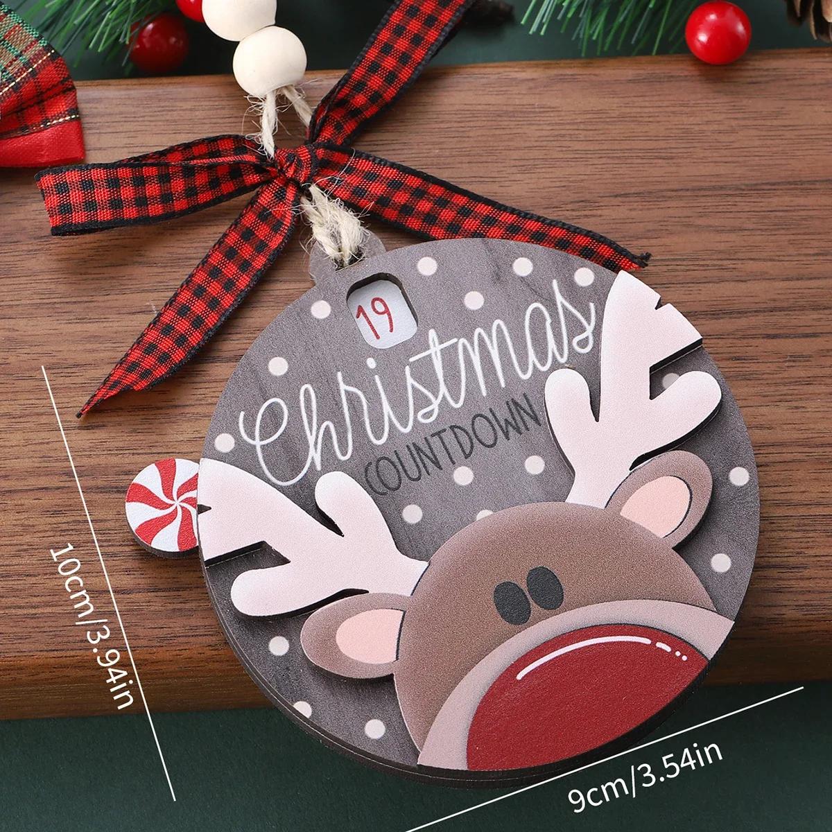 Christmas Countdown Ornament Wooden Santa Claus Elk Countdown Calendar Xmas Tree Hanging Ornaments Christmas Party Decorations