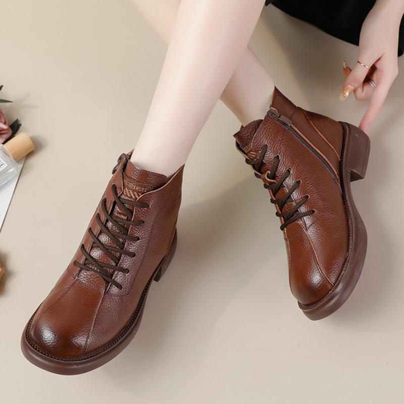 Genuine Leather Women Ankle Boots Natural Skin Warm Winter Short Boots Fashion Woman Shoes Booties Med Heel Footwear
