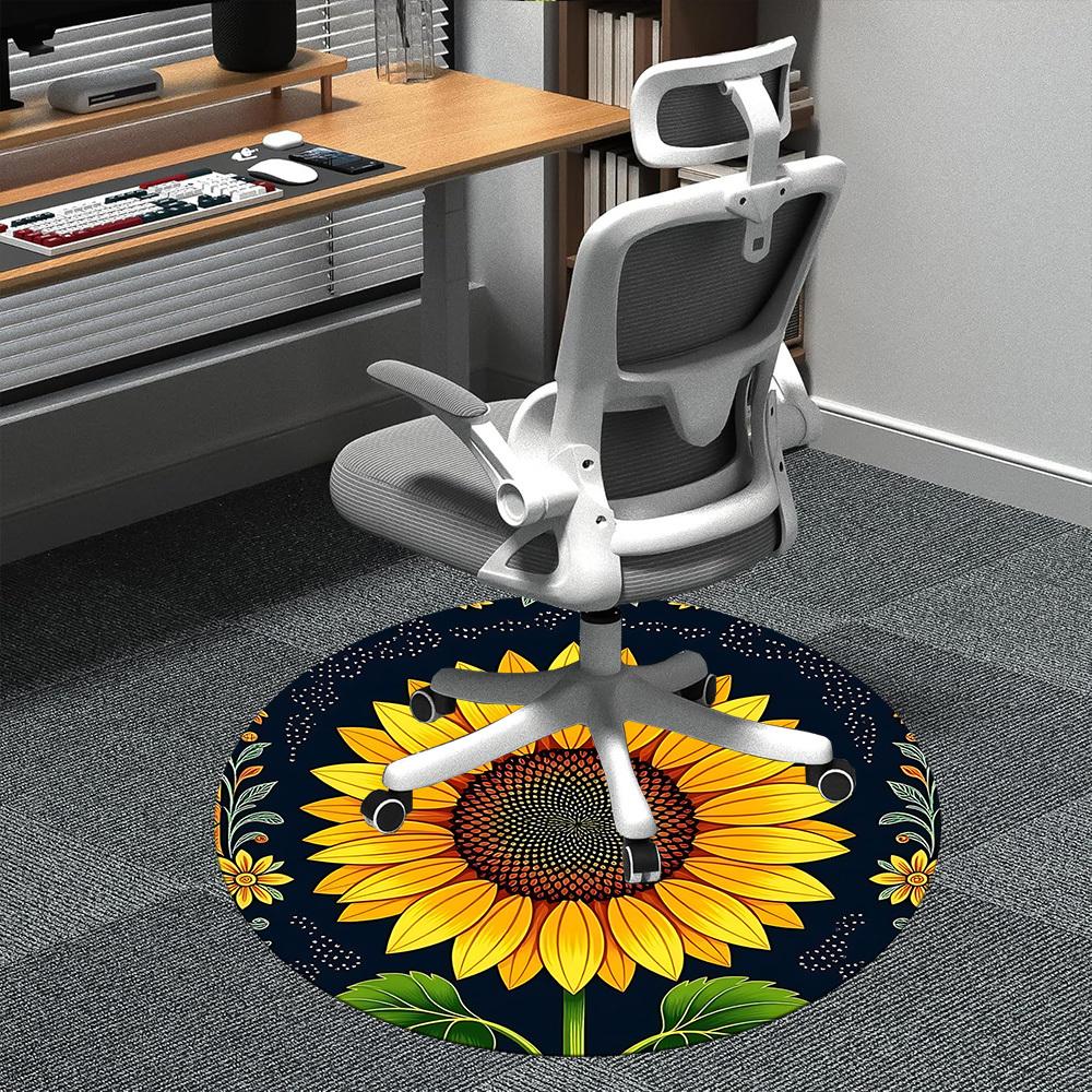 1pc Sunflower Pattern Office Round Area Rug, Indoor Mat Suitable ForOffice, Under Office Chairs Bedroom Living Room Home Decor, Room Deco  D040